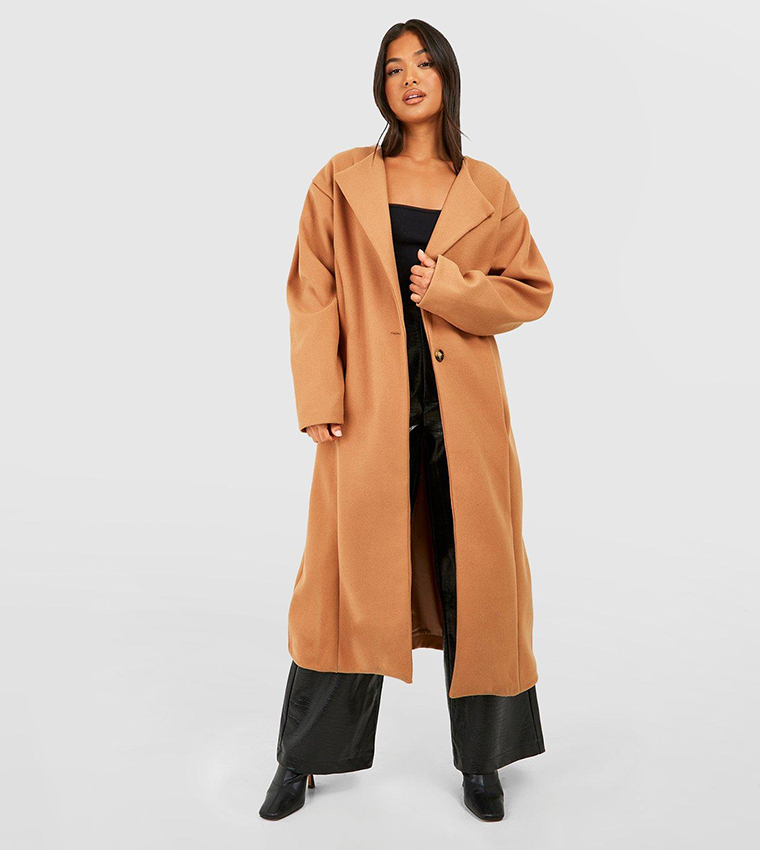 Buy Boohoo Midaxi Wool Look Balloon Sleeve Coat In Beige - Main Image