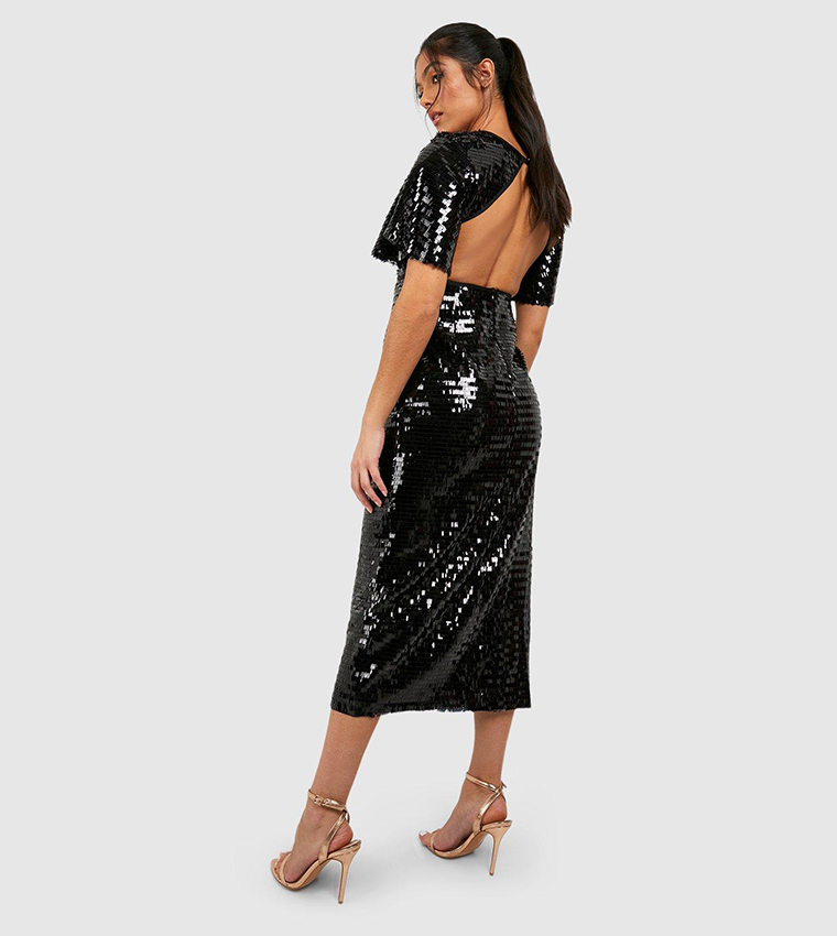 Buy Boohoo Sequin Angel Sleeves Midaxi Dress In Black | 6thStreet Saudi ...