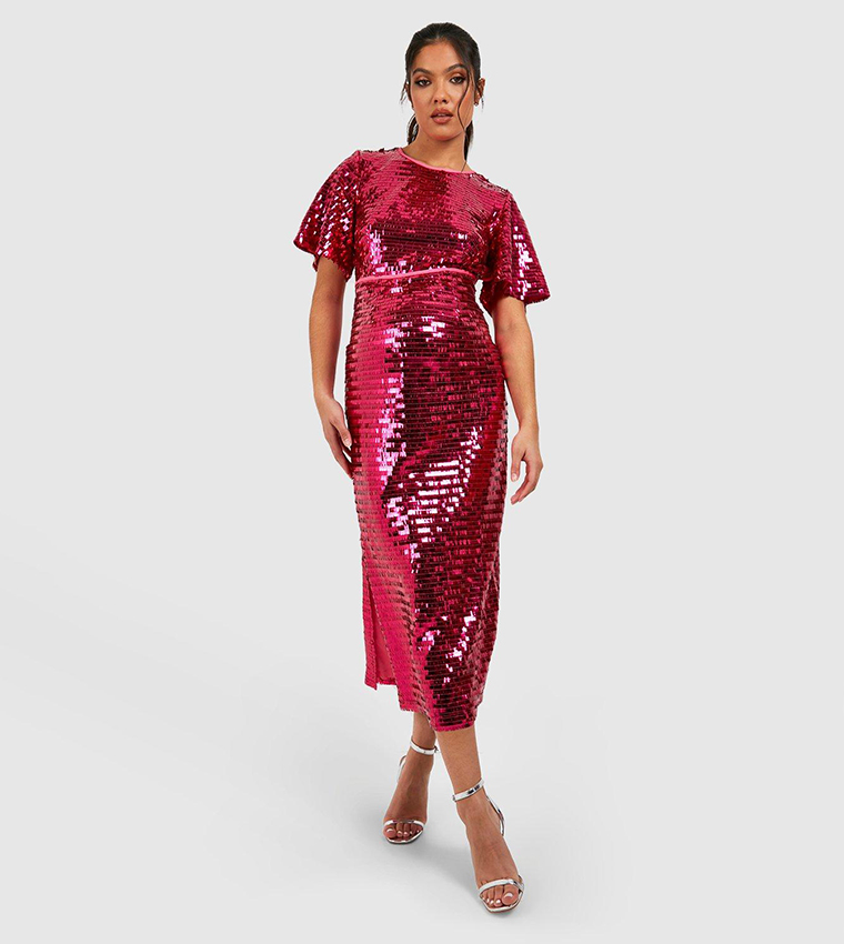 pink sequin dress boohoo Women's Dusty Pink Floral Sequin Cowl Neck Mini Dress