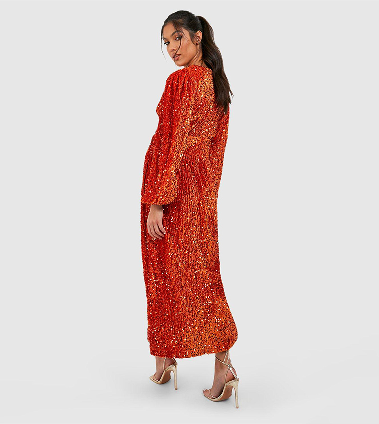 Buy Boohoo Velvet Sequin O Ring Maternity Midi Dress In Orange | 6thstreet  Oman