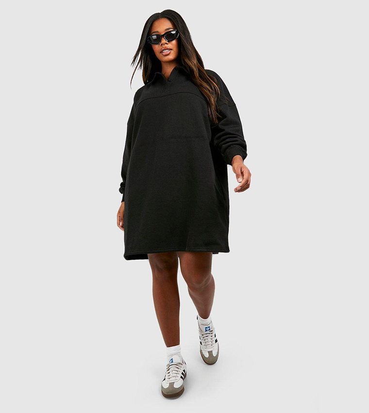 Buy Boohoo V Neck Collar Oversized Sweat Dress In Black 6thStreet Qatar