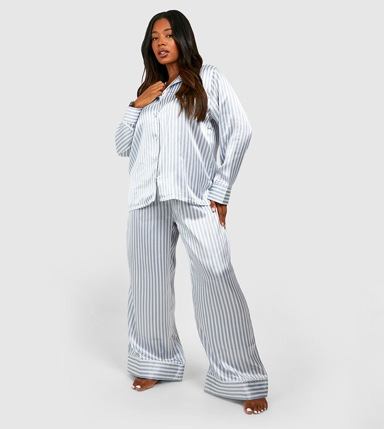 Buy Boohoo Satin Stripe PJ Trouser Set In Grey 6thStreet Bahrain
