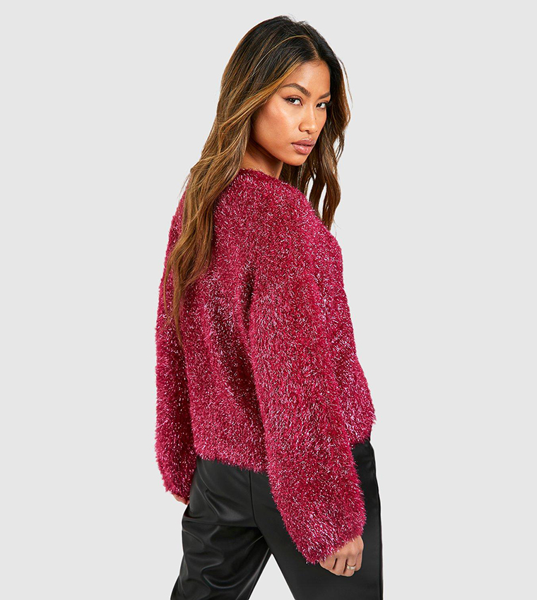 Buy Boohoo Tinsel Knitted Cardigan In Pink 6thStreet UAE