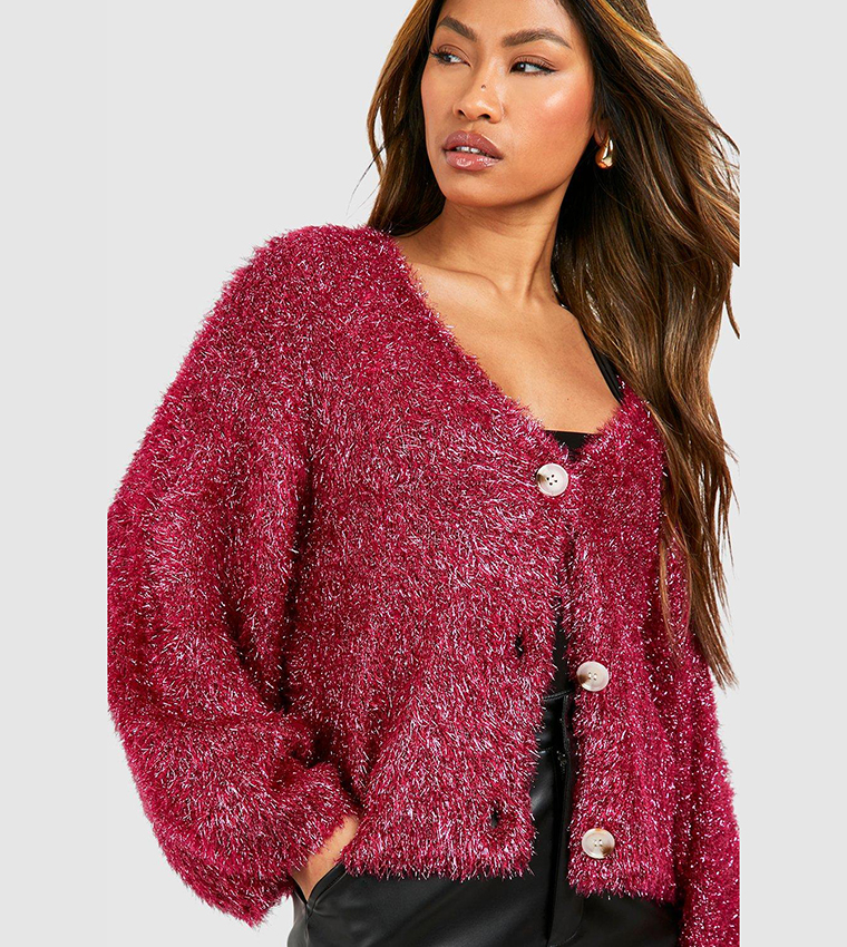 Buy Boohoo Tinsel Knitted Cardigan In Pink 6thStreet UAE