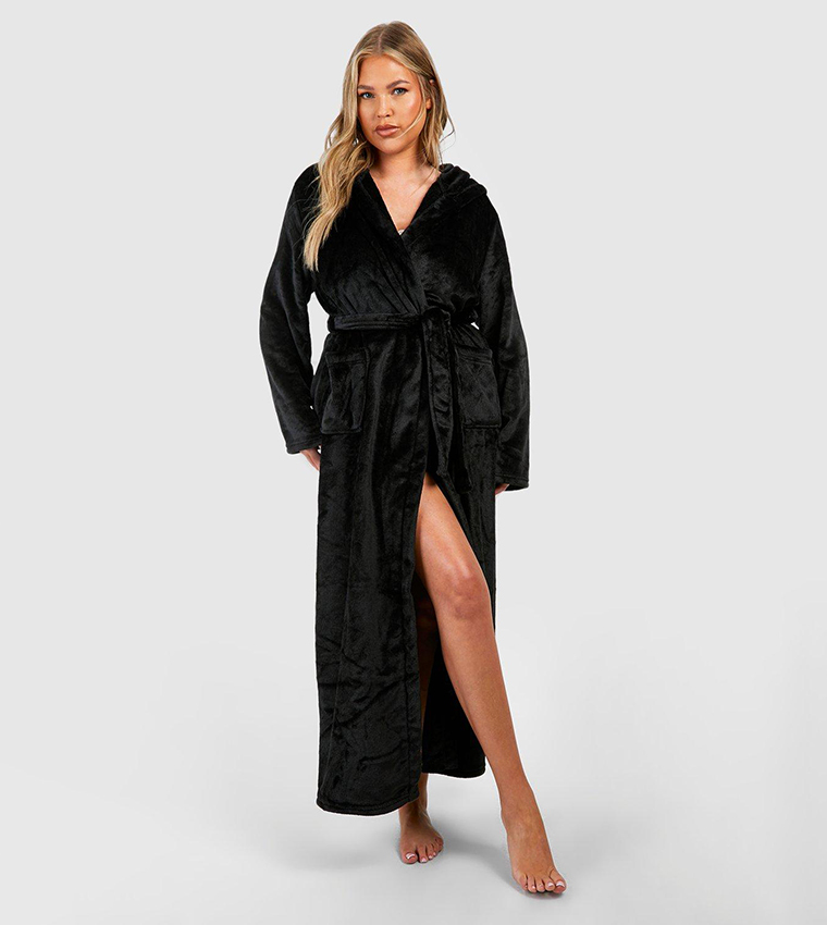 Buy Boohoo Plus Maxi Fleece Dressing Gown In Black 6thStreet UAE