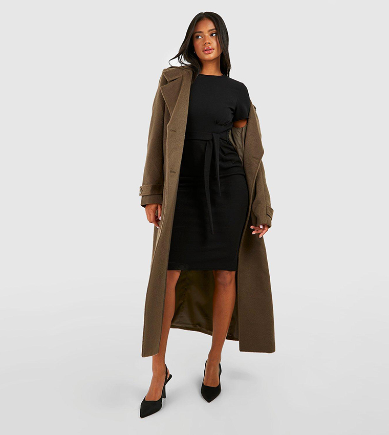 فستان جيرسيه كريب ميدي بكسرات