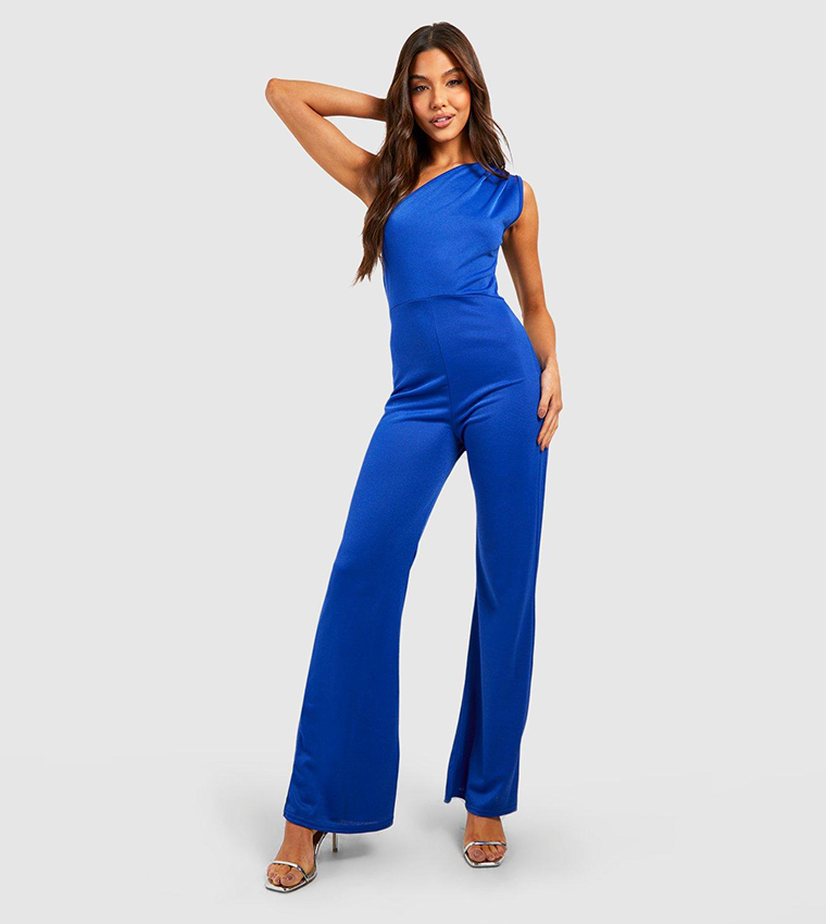 Buy Boohoo One Shoulder Flare Jumpsuit In Blue 6thStreet Kuwait
