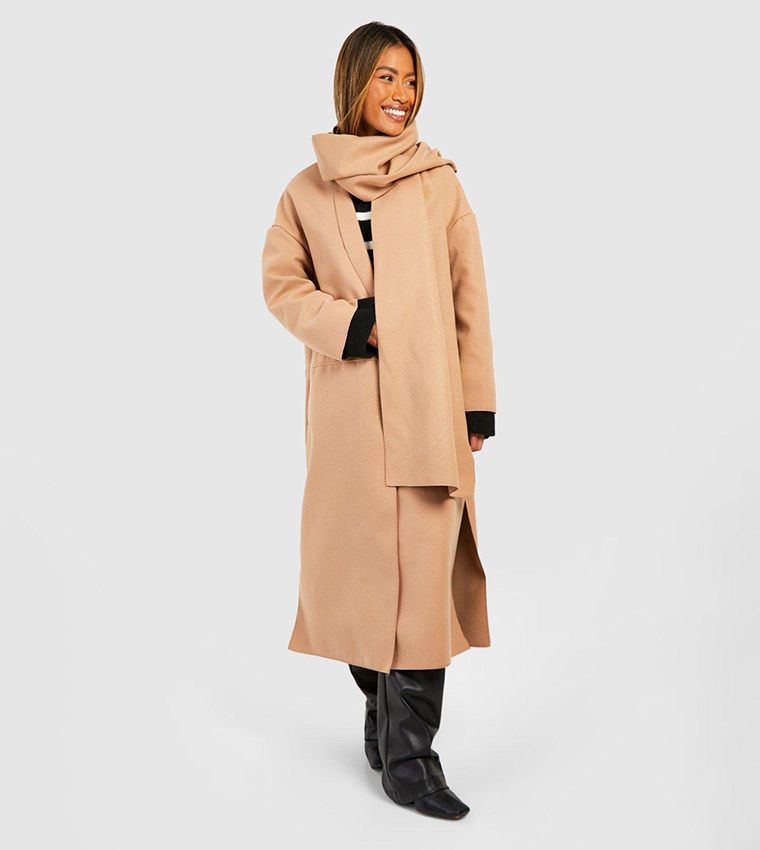 Boohoo wool look outlet coat in camel