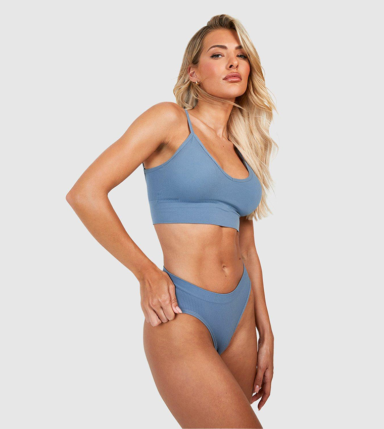 Buy Boohoo Seamless Strappy Lingerie Set In PETROL
