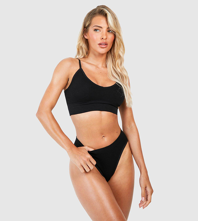 Buy Boohoo Seamless Strappy Lingerie Set In Black