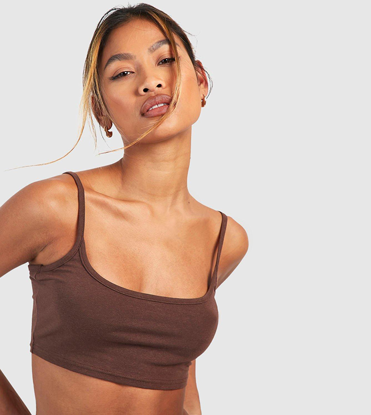 Buy Boohoo Strappy Soft Touch Bralette In CHOCOLATE