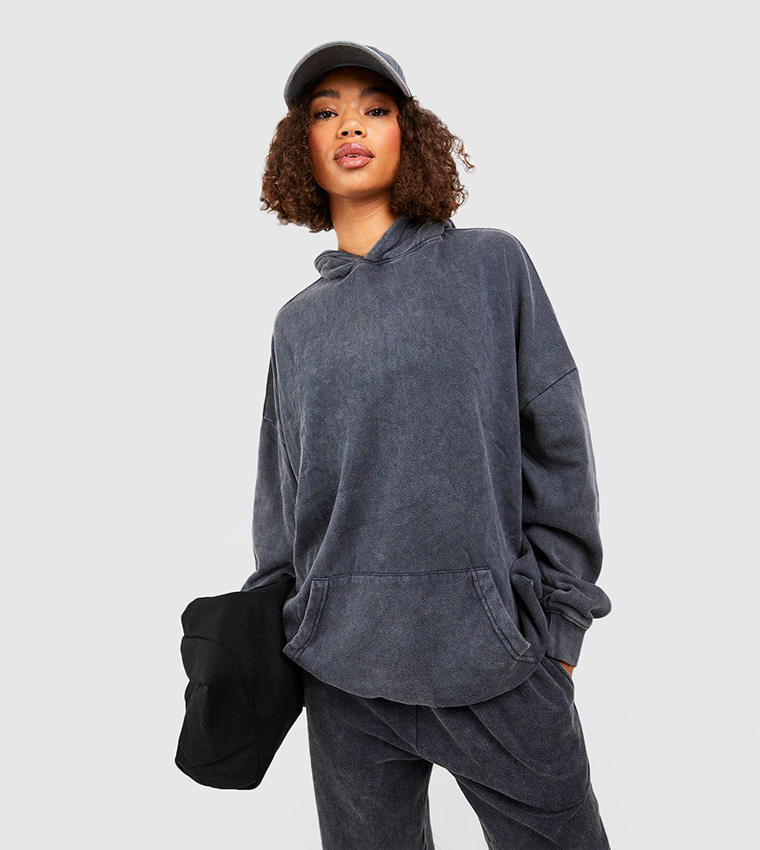 Buy Boohoo Tall Garment Dyed Oversized Hoodie In CHARCOAL