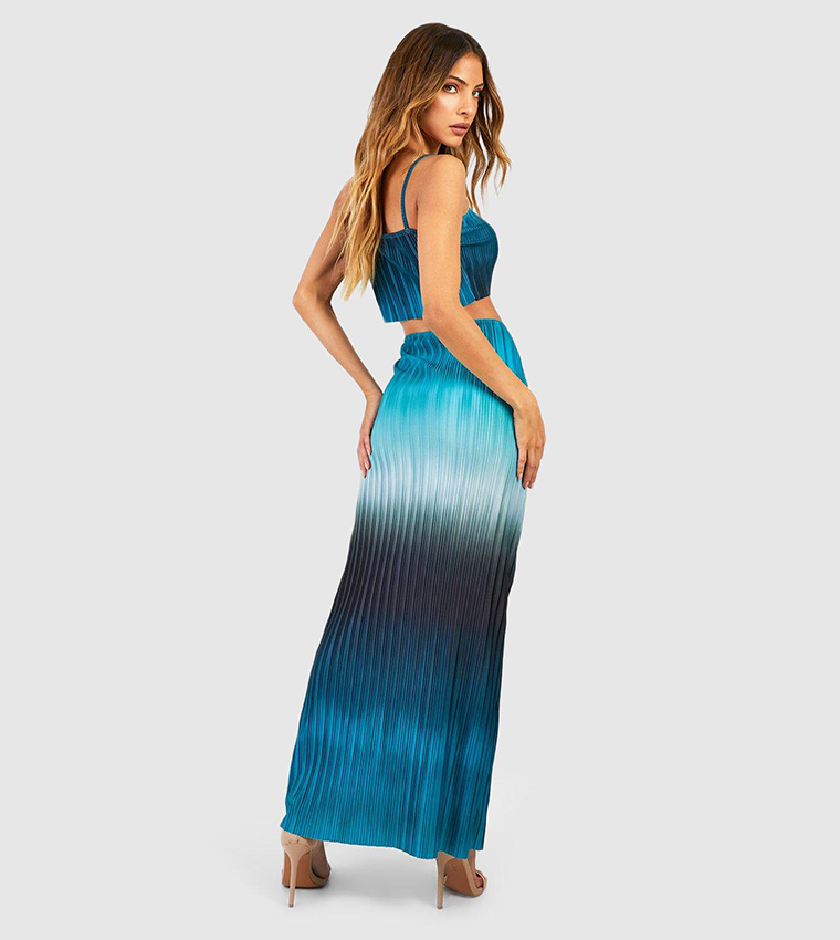 Abstract Plisse Square Neck Cami & Maxi Skirt Set