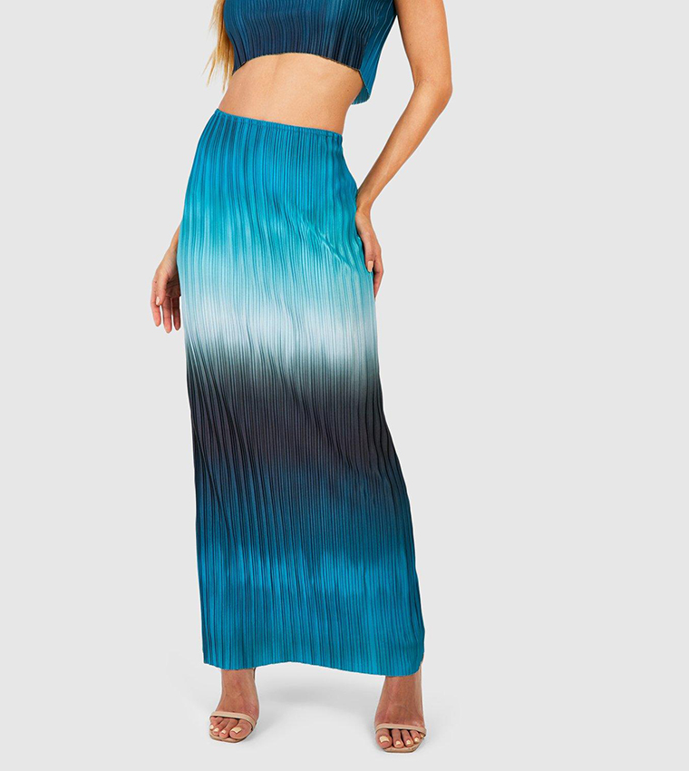 Abstract Plisse Square Neck Cami & Maxi Skirt Set