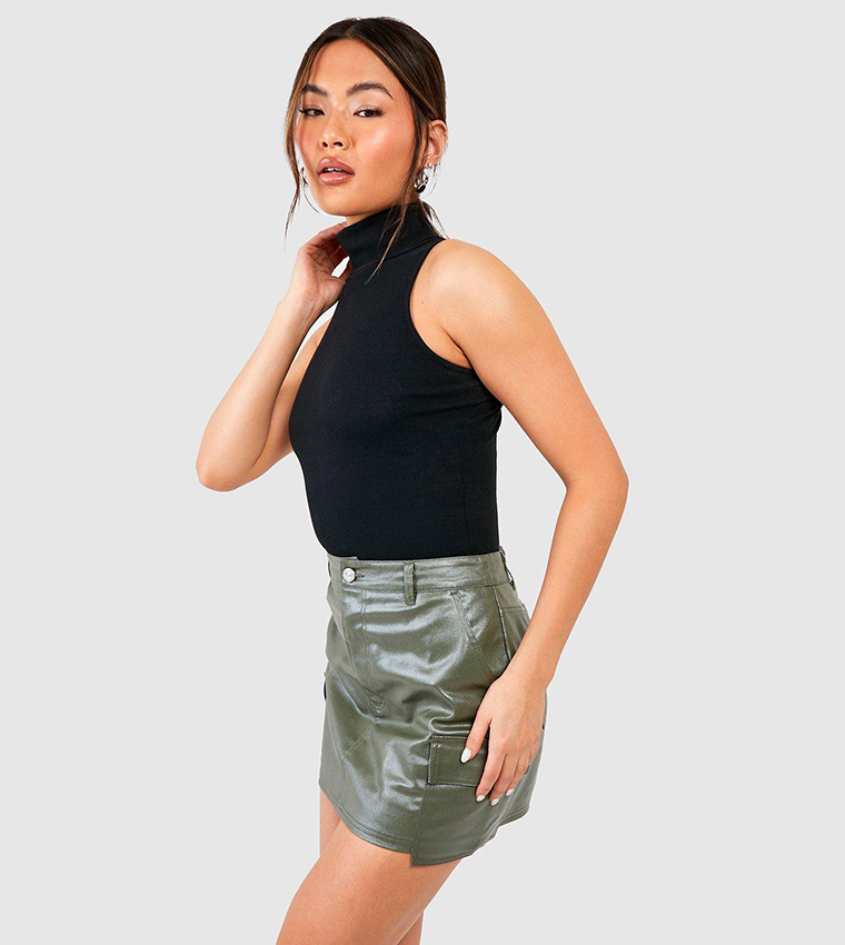 Buy Boohoo Pu Coated Cargo Pocket Denim Mini Skirt In Khaki 6thStreet Bahrain