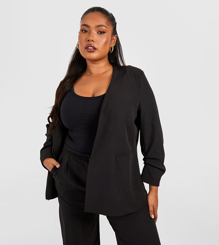 Ruched sleeve blazer plus on sale size