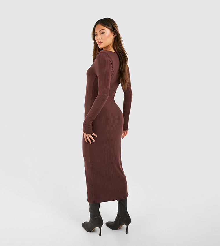 Buy Boohoo Textured Mesh Bandeau Maxi Dress In CHOCOLATE