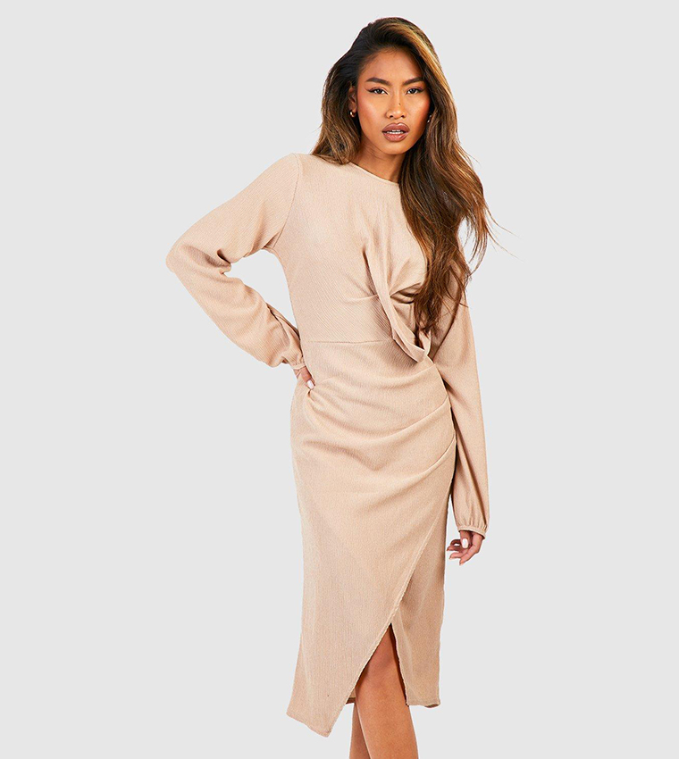 Tan wrap dress sale