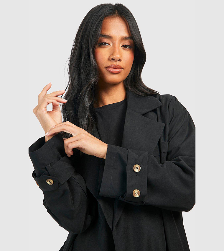 Buy Boohoo Buckle Detail Longline Trench Coat In Black 6thStreet Qatar