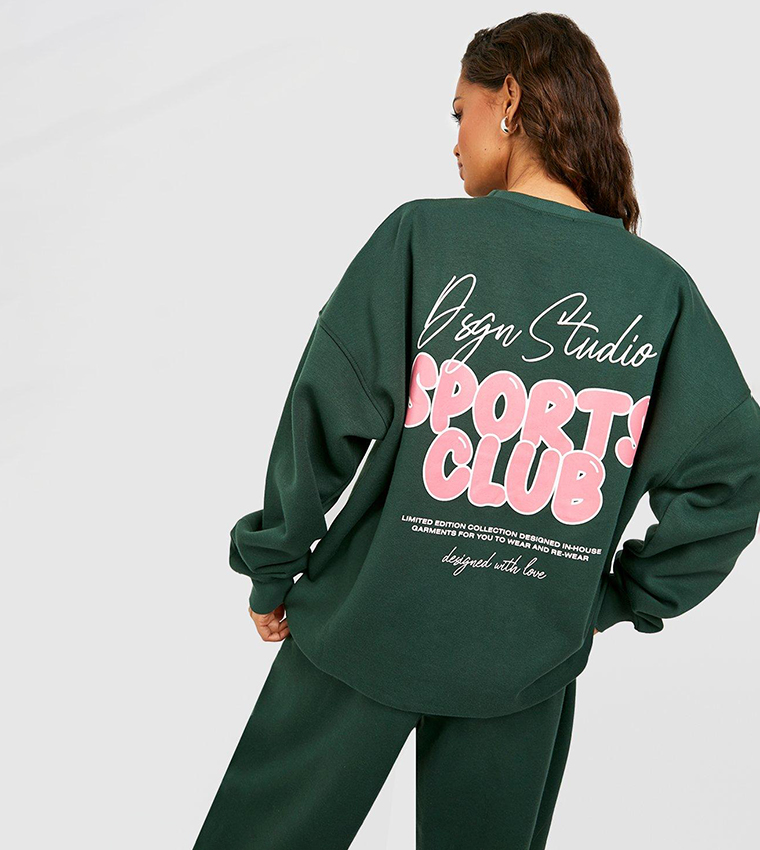 Buy Boohoo Dsgn Studio Sports Bubble Slogan Oversized Sweatshirt In Green