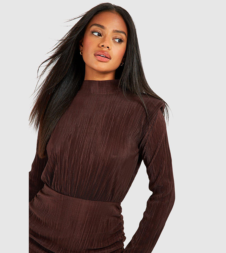 high neck plisse midi bodycon dress Buy Boohoo Outlet High Neck Plisse Midi Bodycon Dress In Black