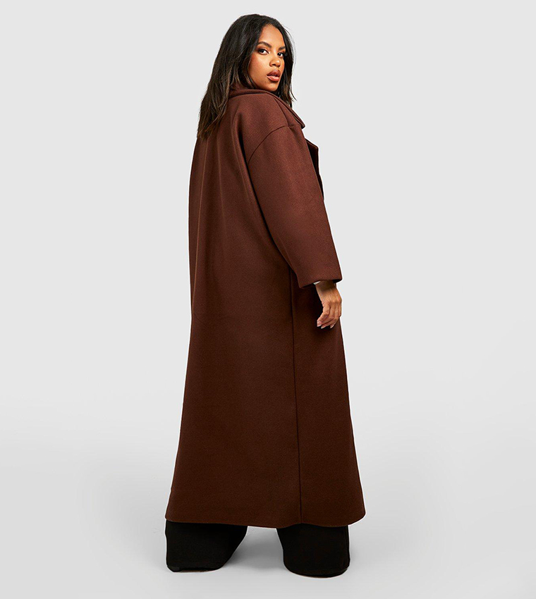 Buy Boohoo Wool Look Oversized Maxi Coat In CHOCOLATE