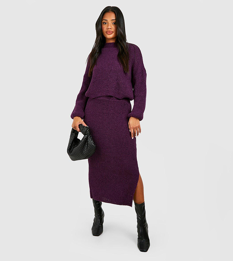 Buy Boohoo Jumper And Skirt Knitted Co Ord Set In Purple 6thStreet Qatar