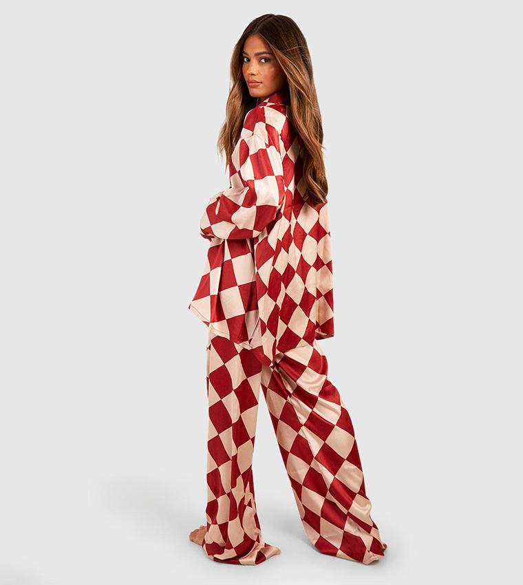 Buy Boohoo Oversized Checkerboard Print Pyjama Set In Red