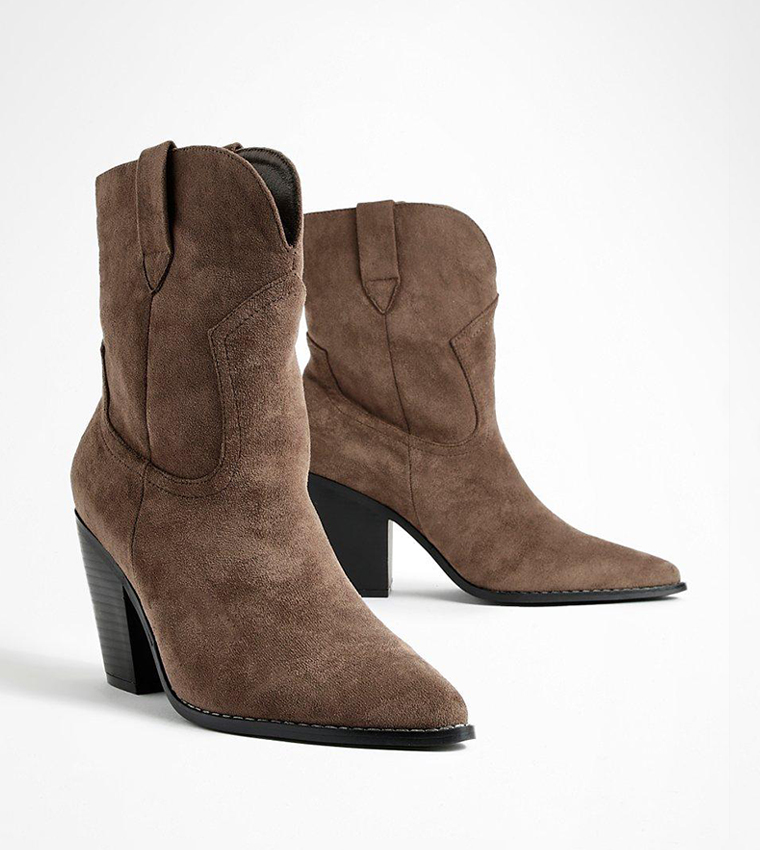 Buy Boohoo Wide Fit Stitch Detail Cowboy Boots In Khaki 6thStreet Kuwait