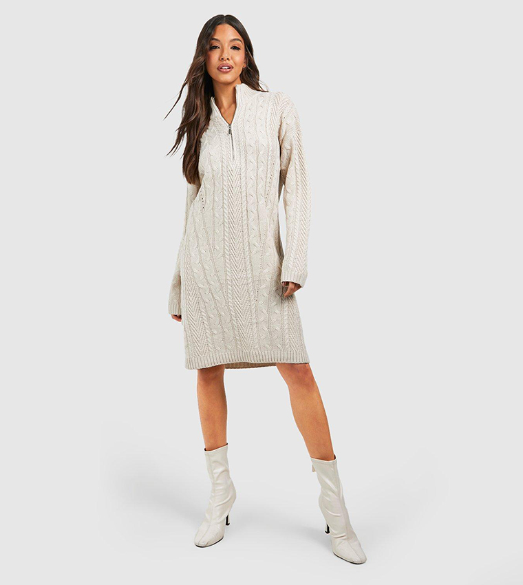Half Zip Cable Knit Jumper Dress