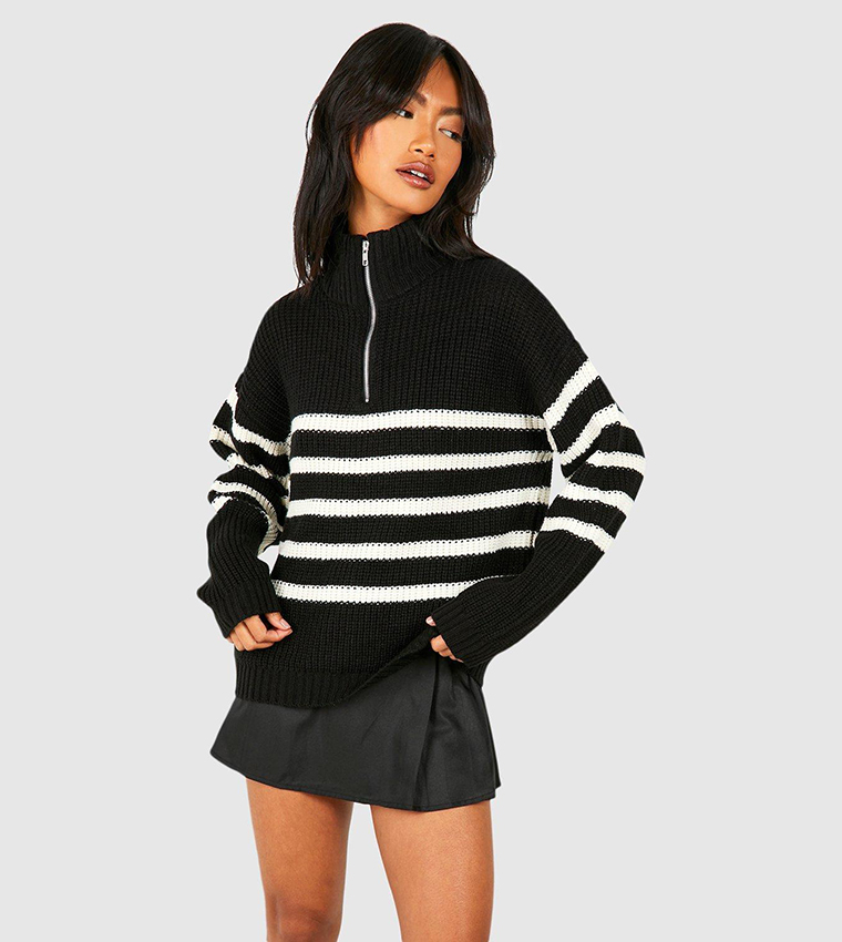 Half Zip Striped Sweater