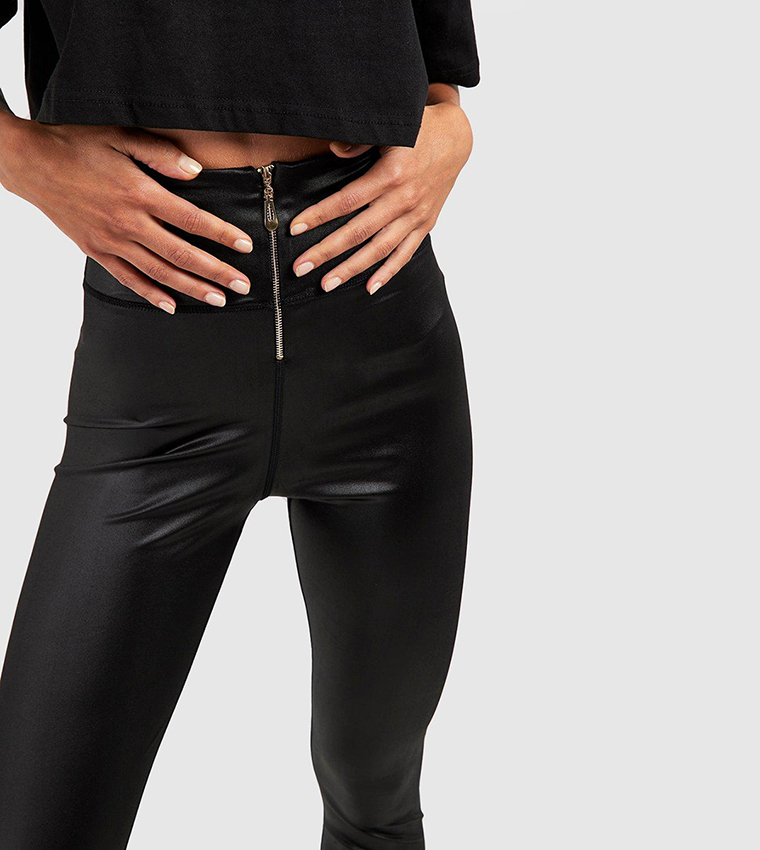 Buy Boohoo Zip Front Wet Look High Rise Leggings In Black