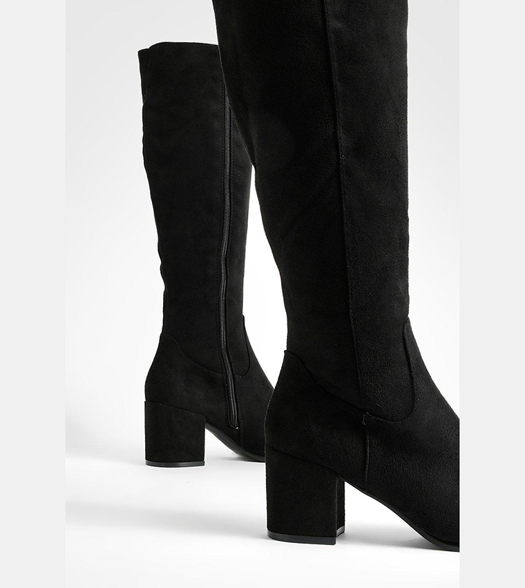 Low Block Basic Pull On Knee High Boots