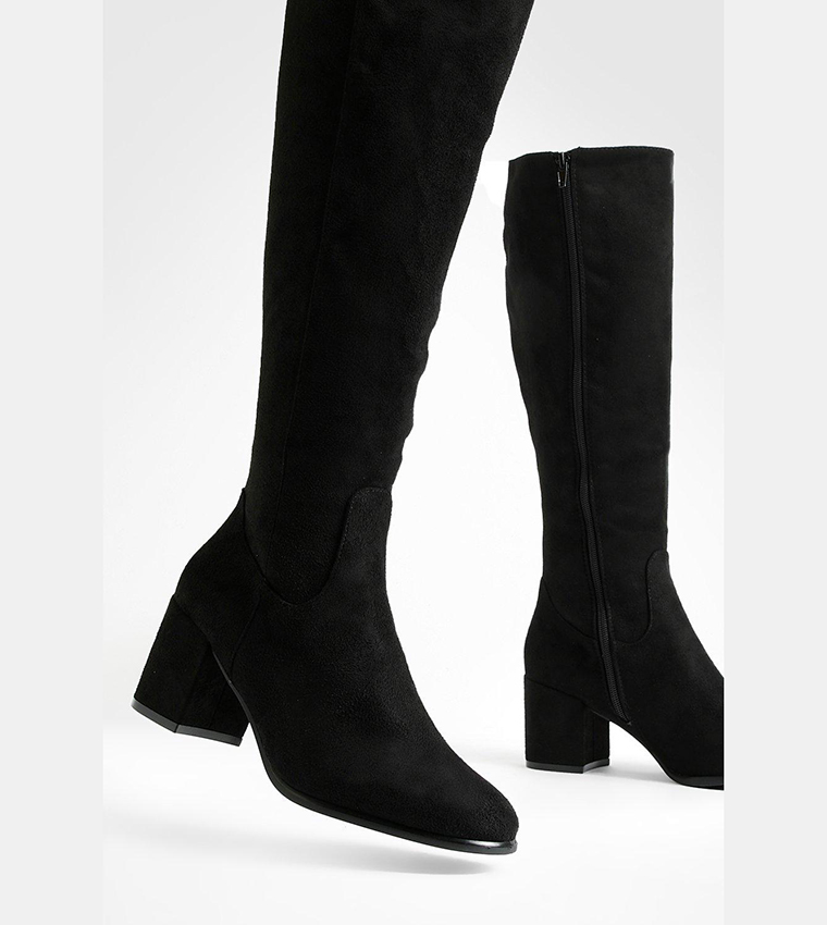 Low Block Basic Pull On Knee High Boots