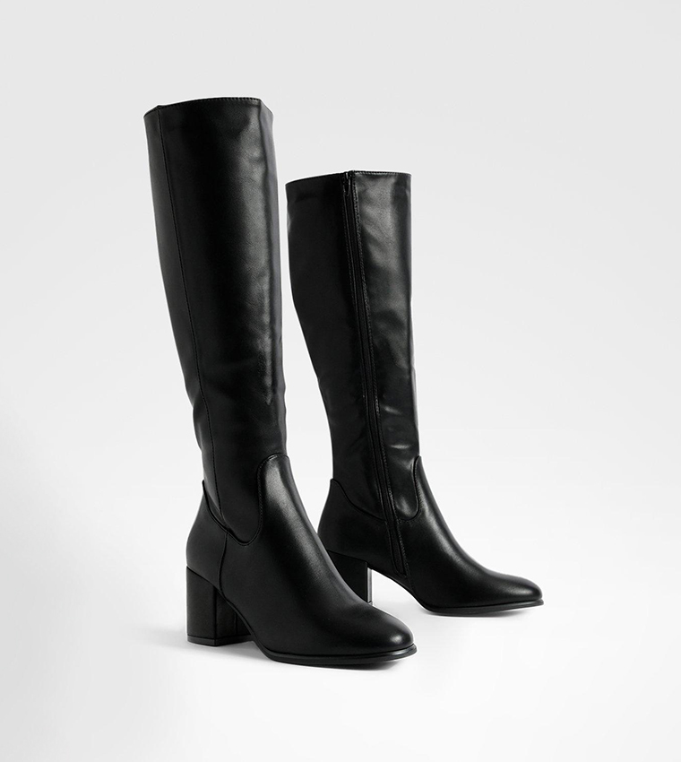 Low Block Basic Pull On Knee High Boots