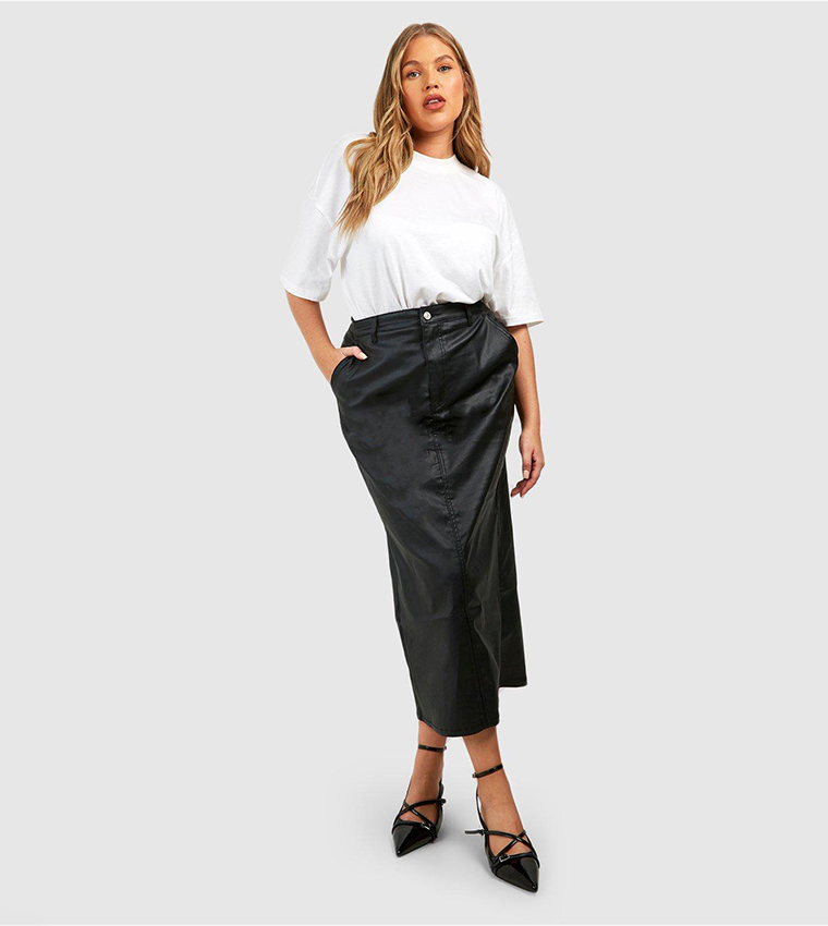 Black coated best sale denim pencil skirt