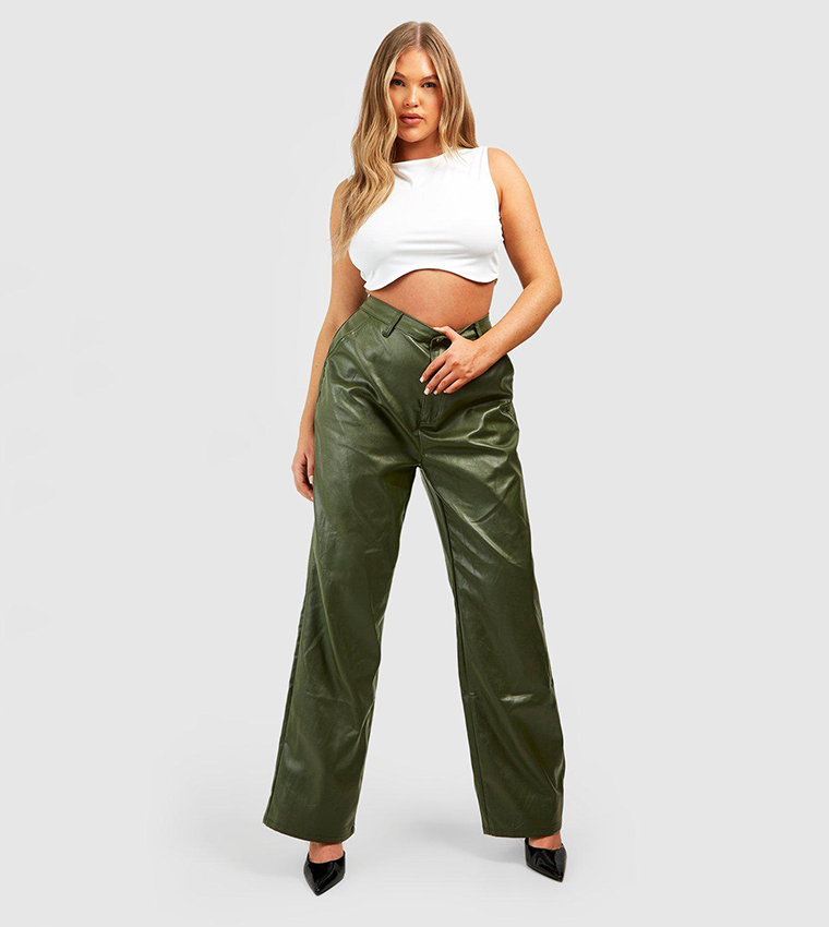 Buy Boohoo Pu Coated Denim Straight Fit Jeans In Green 6thStreet Bahrain