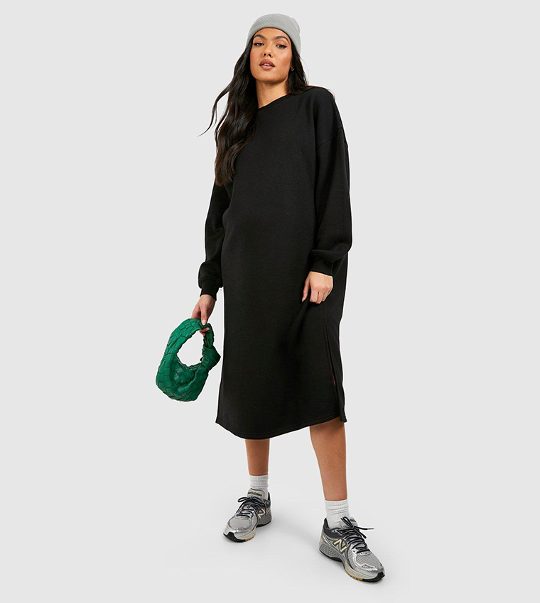 Buy Boohoo Super Oversized Midi Sweat Dress In Black 6thStreet UAE