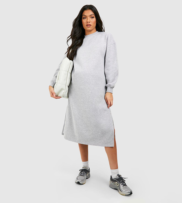Buy Boohoo Super Oversized Midi Sweat Dress In GREY MARL | 6thStreet Bahrain