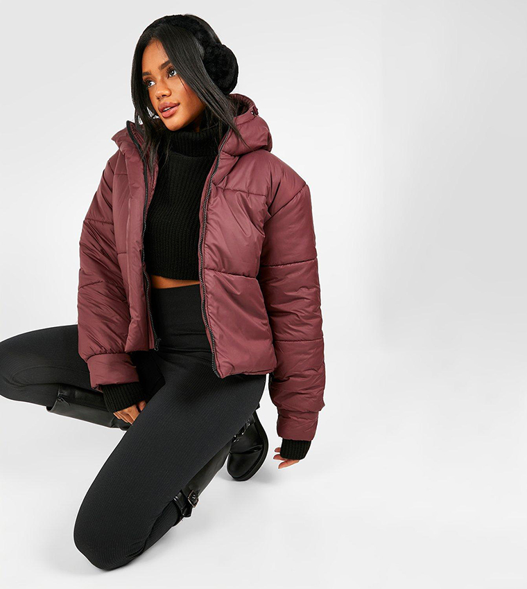 Burgundy puffer cheap jacket women's