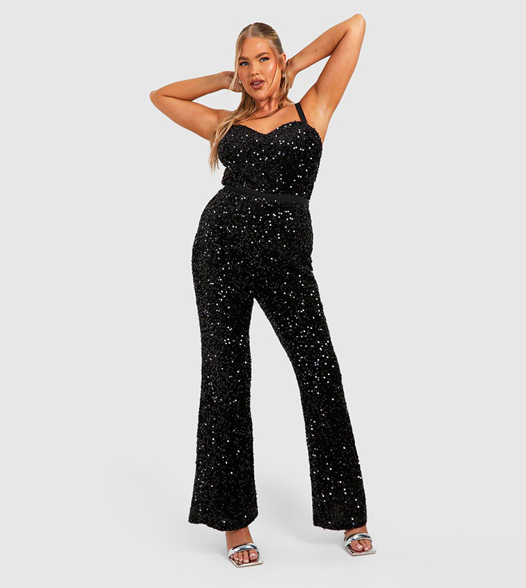 Velvet Sequin Strappy Wide Leg Jumpsuit