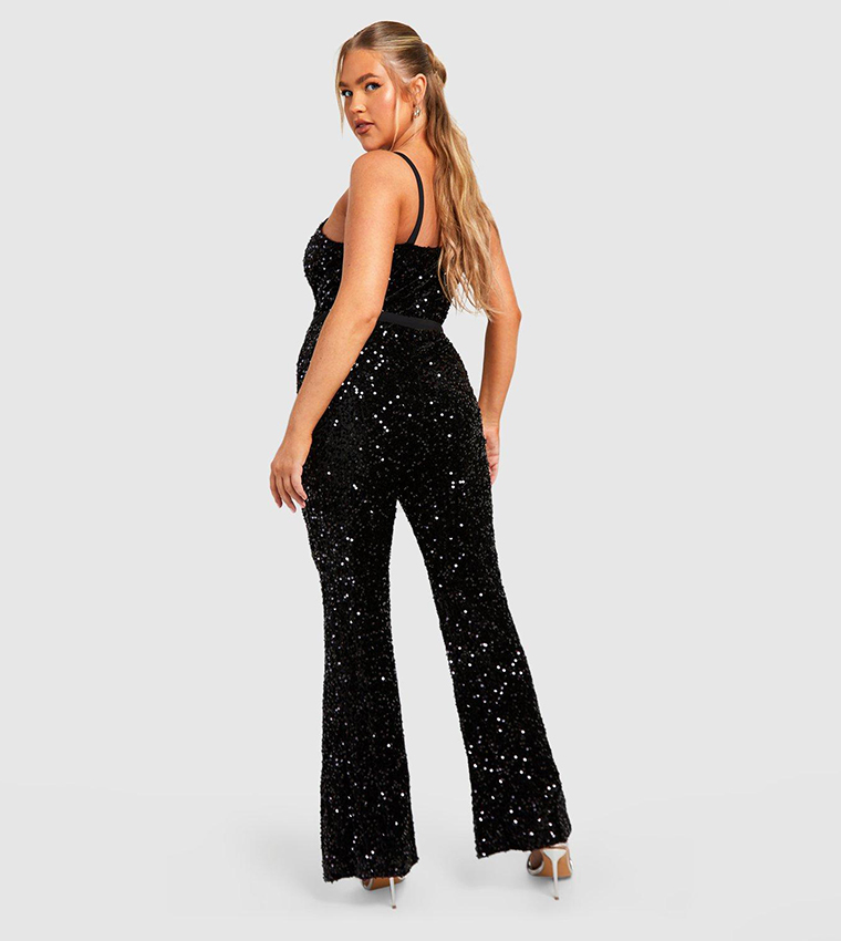 Velvet Sequin Strappy Wide Leg Jumpsuit