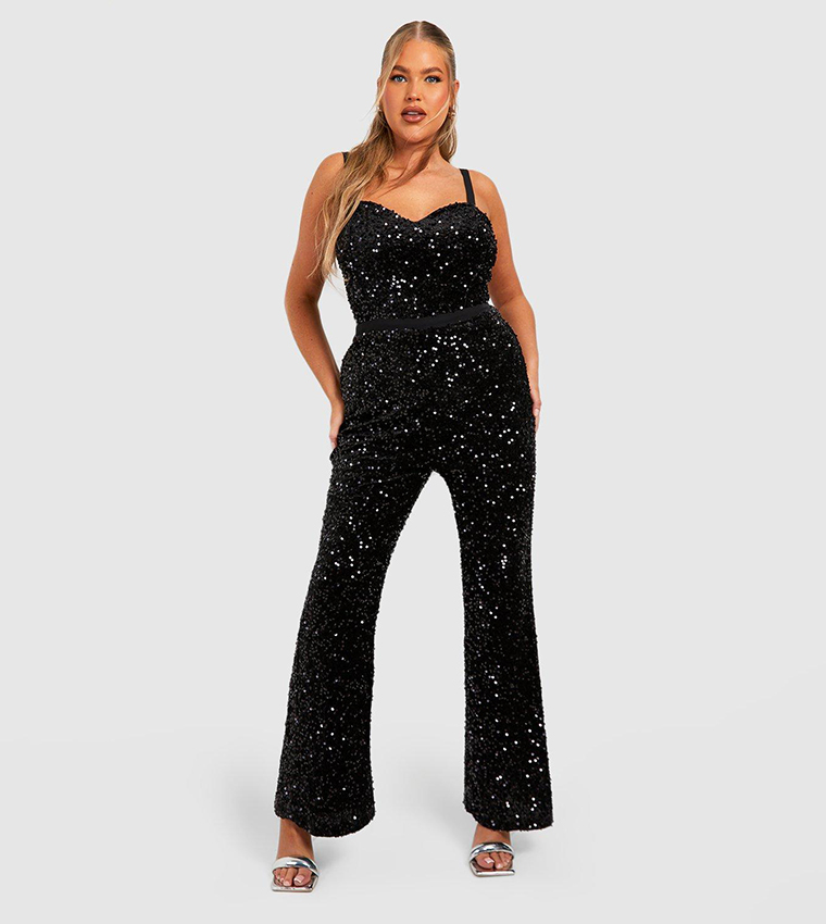 Velvet Sequin Strappy Wide Leg Jumpsuit