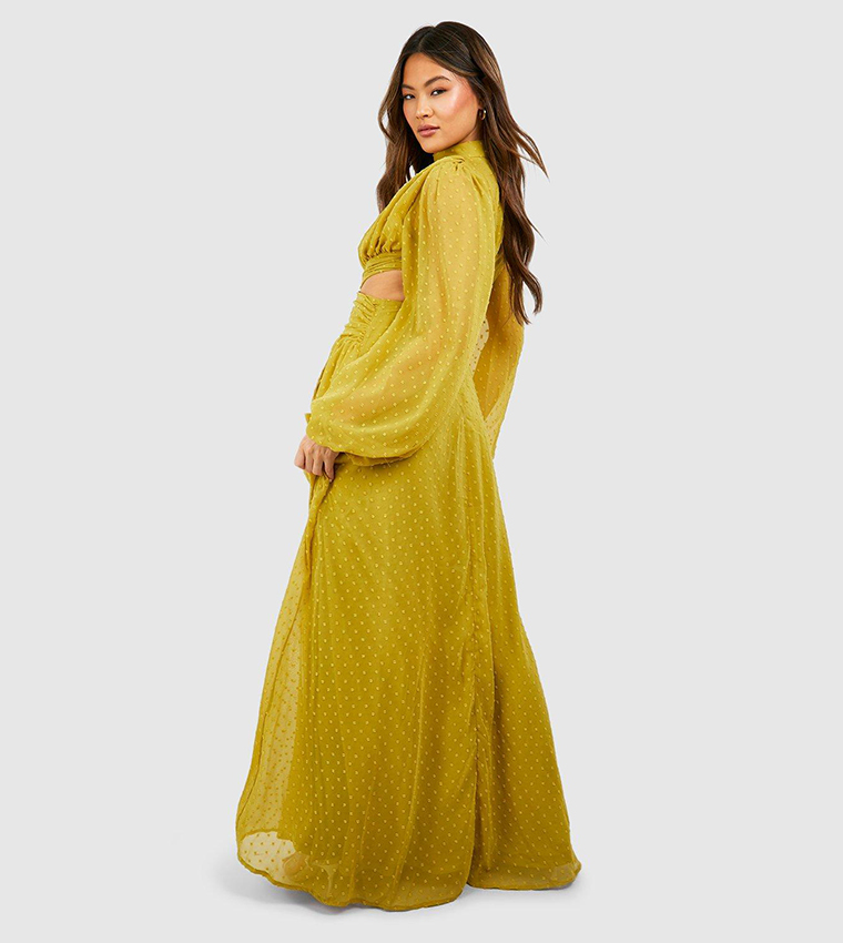 Buy Boohoo Dobby High Neck Ruffle Maxi Dress In Yellow 6thStreet