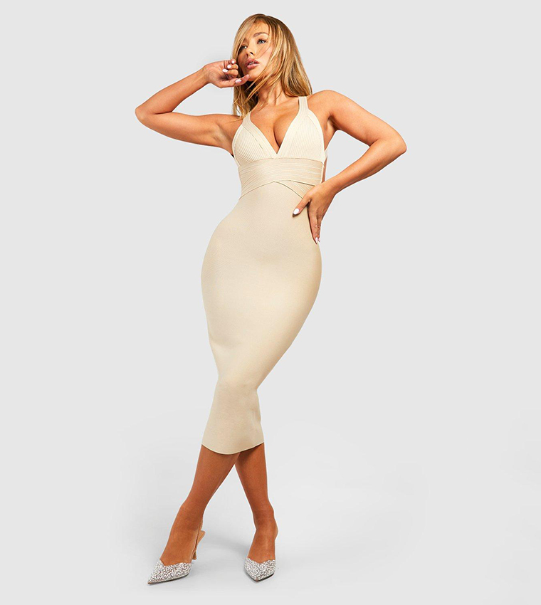 Buy Boohoo Bandage Plunge Midi Dress In CHAMPAGNE 6thStreet Kuwait