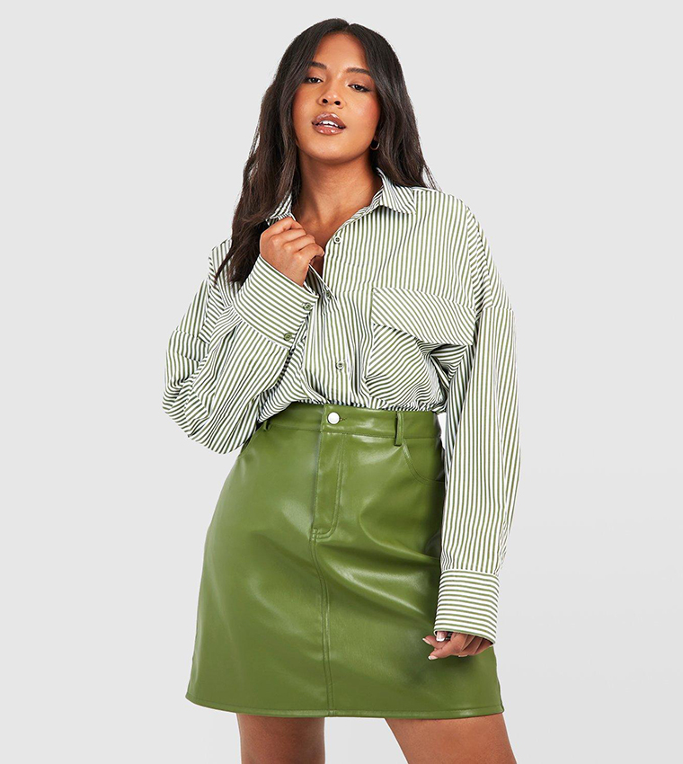 Buy Boohoo Leather Look High Waist Mini Skirt In Khaki 6thStreet Kuwait