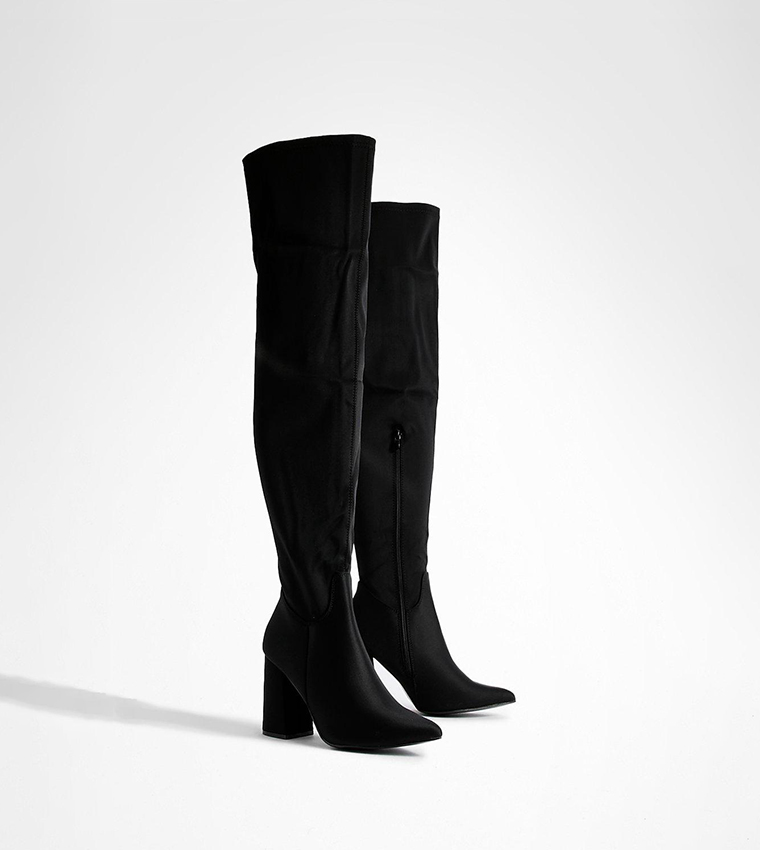 Buy Boohoo Wide Fit Block Heel Over The Knee Boots In Black | 6thStreet ...