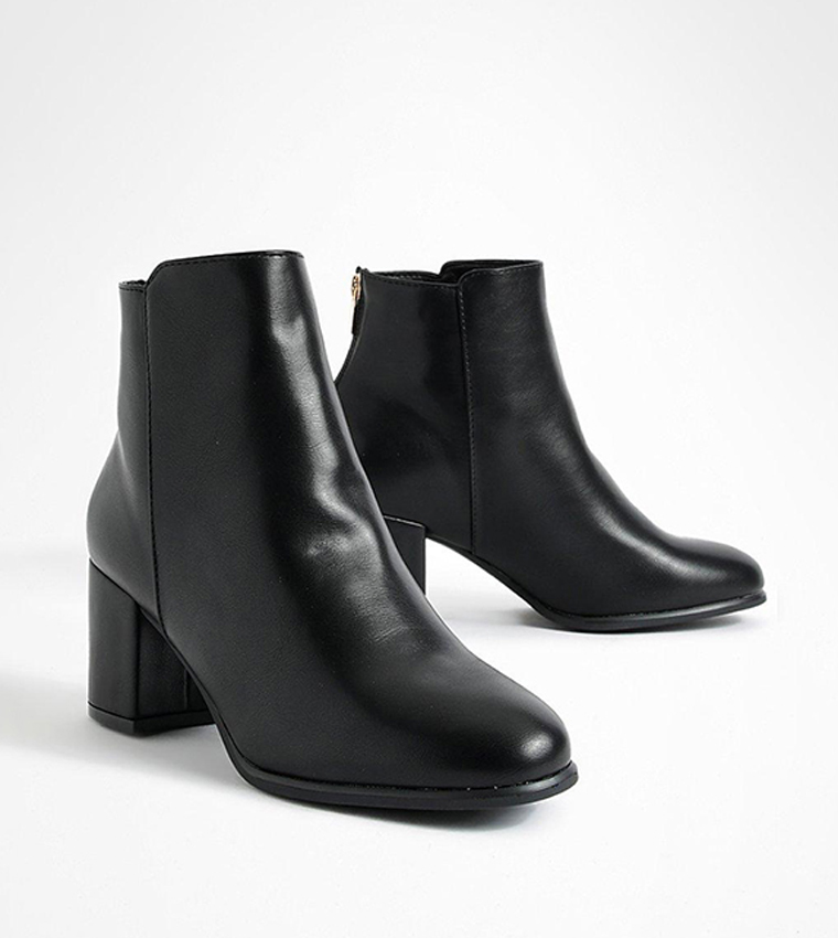 Wide Fit Pu Low Block Heel Ankle Boots