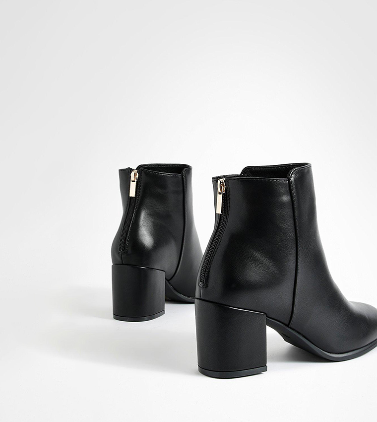 Wide Fit Pu Low Block Heel Ankle Boots
