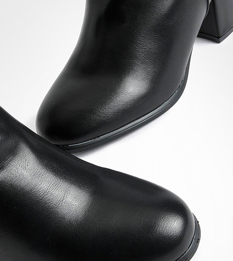 Wide Fit Pu Low Block Heel Ankle Boots